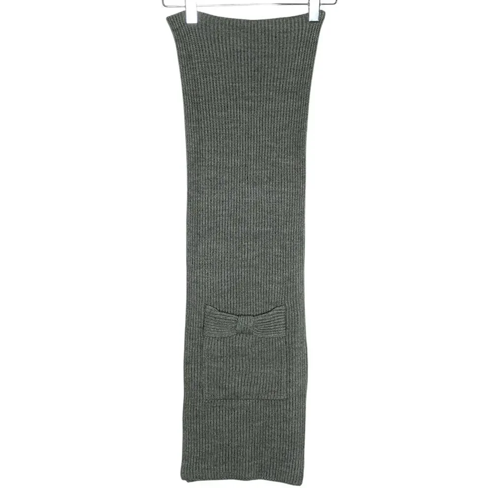 Kate Spade New York OS Gray Half Bow Knit Scarf Ribbed Preppy Pockets Designer